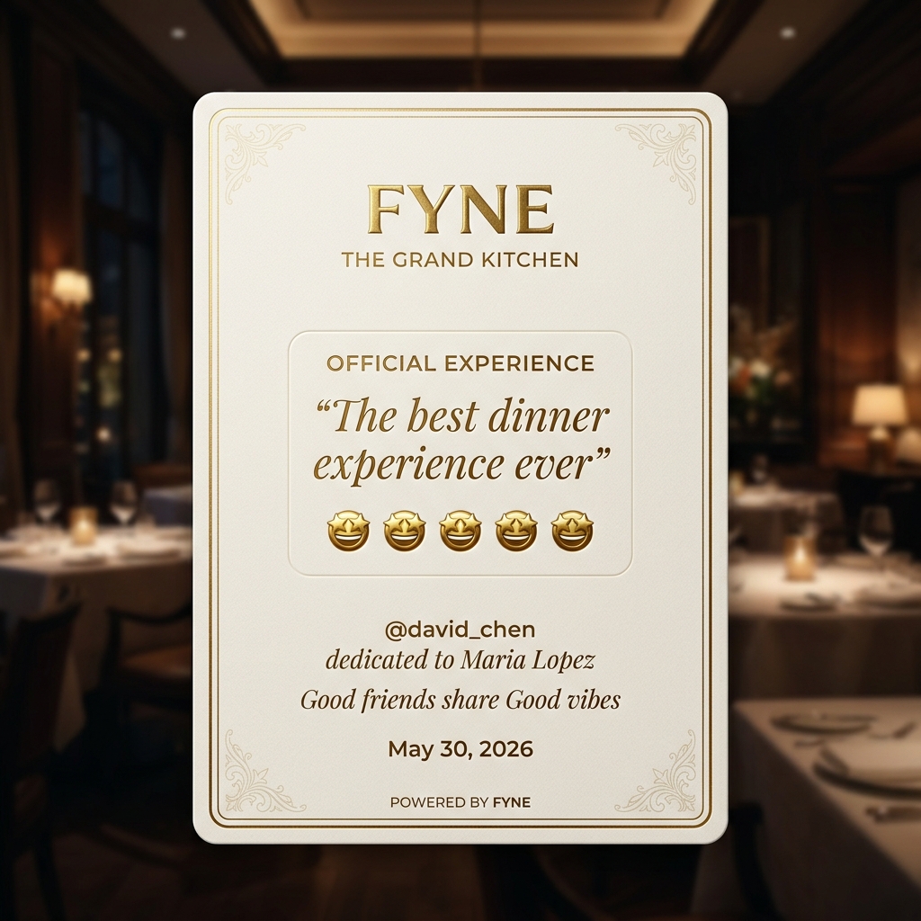 Restaurant dedication card example